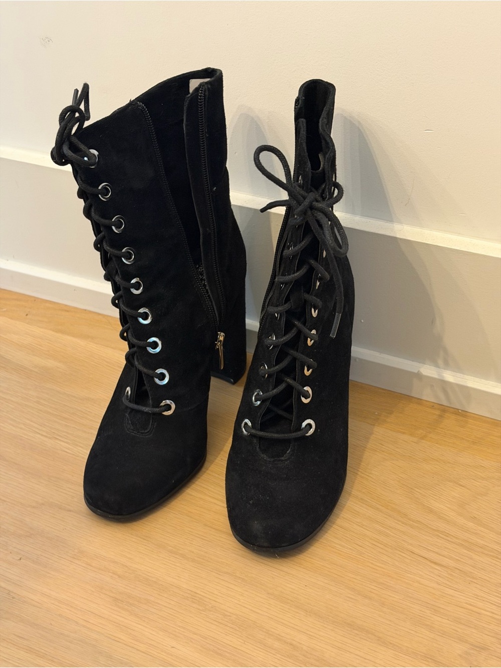 Vince Camuto Black Lace-Up Suede Women’s Heeled Boots